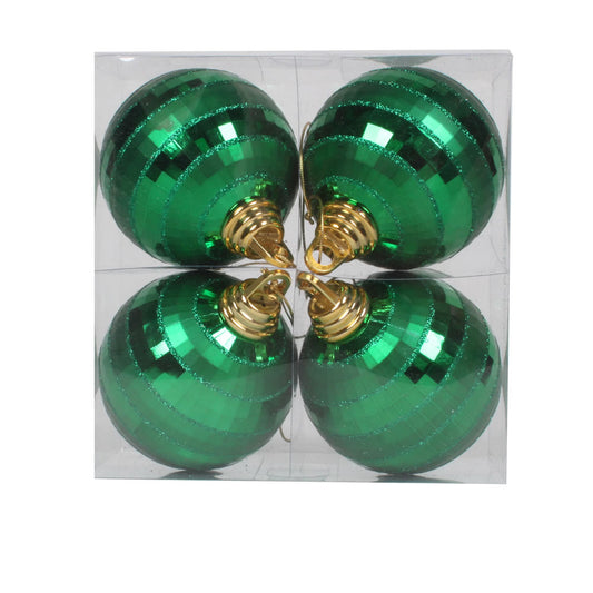 Vickerman 4" Green Shiny and Matte Mirror Ball Christmas Ornament with Glitter Accents 4 per Box