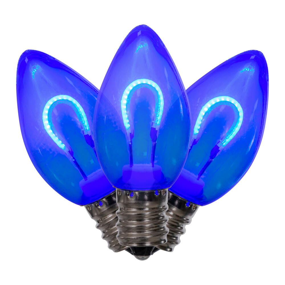 Vickerman C7 Transparent U-Shaped Filament Blue Bulb, E12 Base, .6 Watts, 25 Pcs Assorted/Bag.  Colors included are Blue, Red, Green, Purple and Amber.