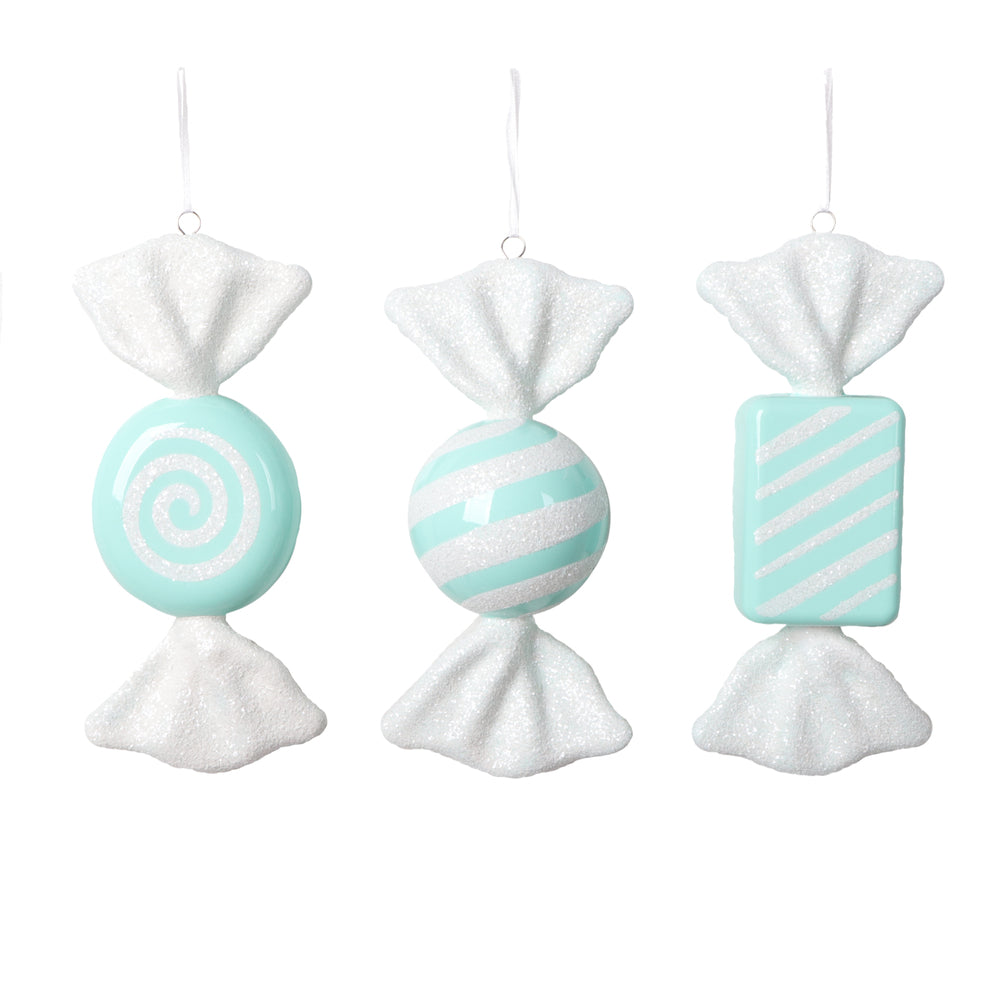 Vickerman 7.5"-8" Seafoam Candy Ornament Assortment 3 per bag.