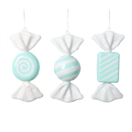 Vickerman 7.5"-8" Seafoam Candy Ornament Assortment 3 per bag.