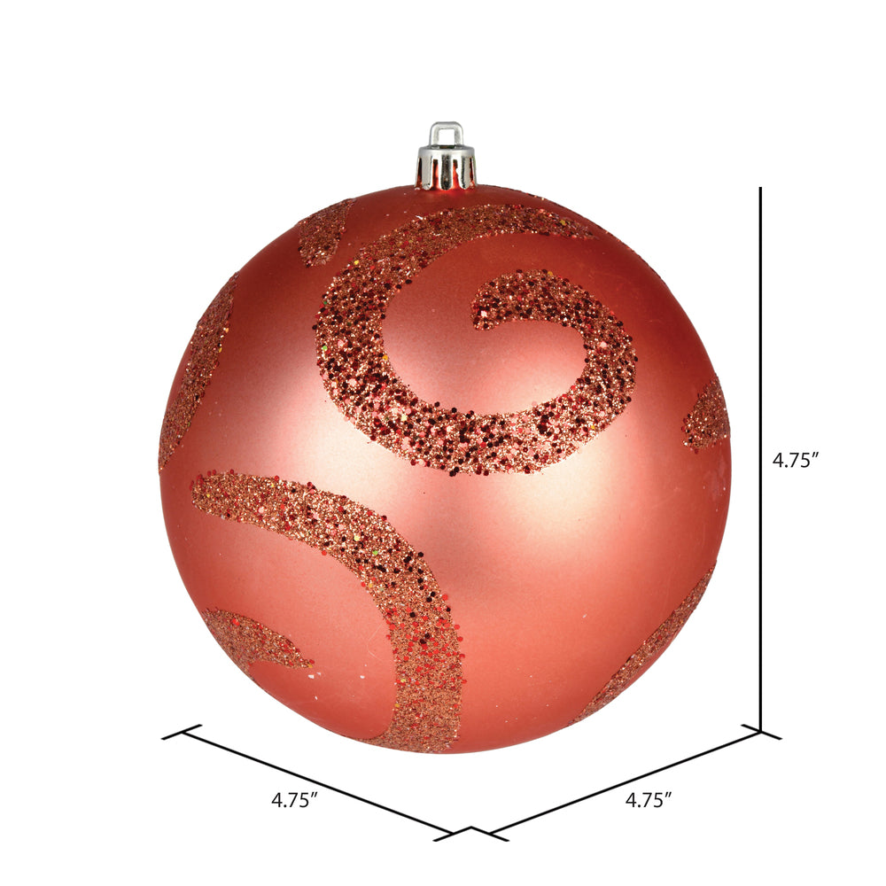 Vickerman 4.75" Coral Matte Sequin Swirl Ornament 4 per Bag