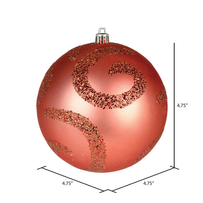 Vickerman 4.75" Coral Matte Sequin Swirl Ornament 4 per Bag