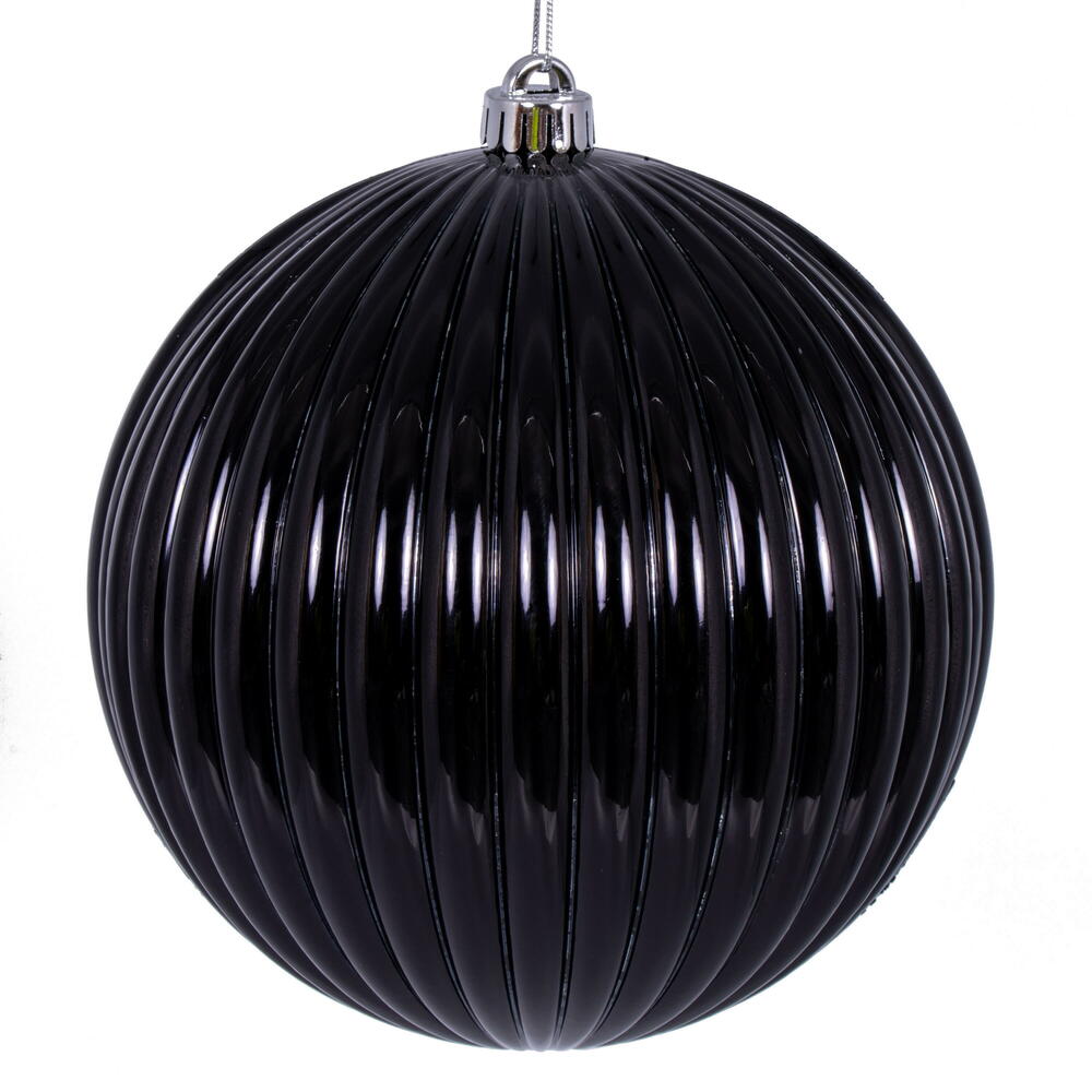 Vickerman 4" Black Shiny Lined Mercury Ball Ornament 6 per bag.