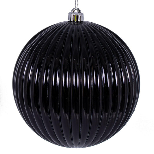 Vickerman 4" Black Shiny Lined Mercury Ball Ornament 6 per bag.