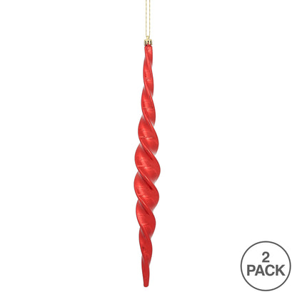 Vickerman 14.6" Red Shiny Spiral Icicle Christmas Ornament Pack of 2