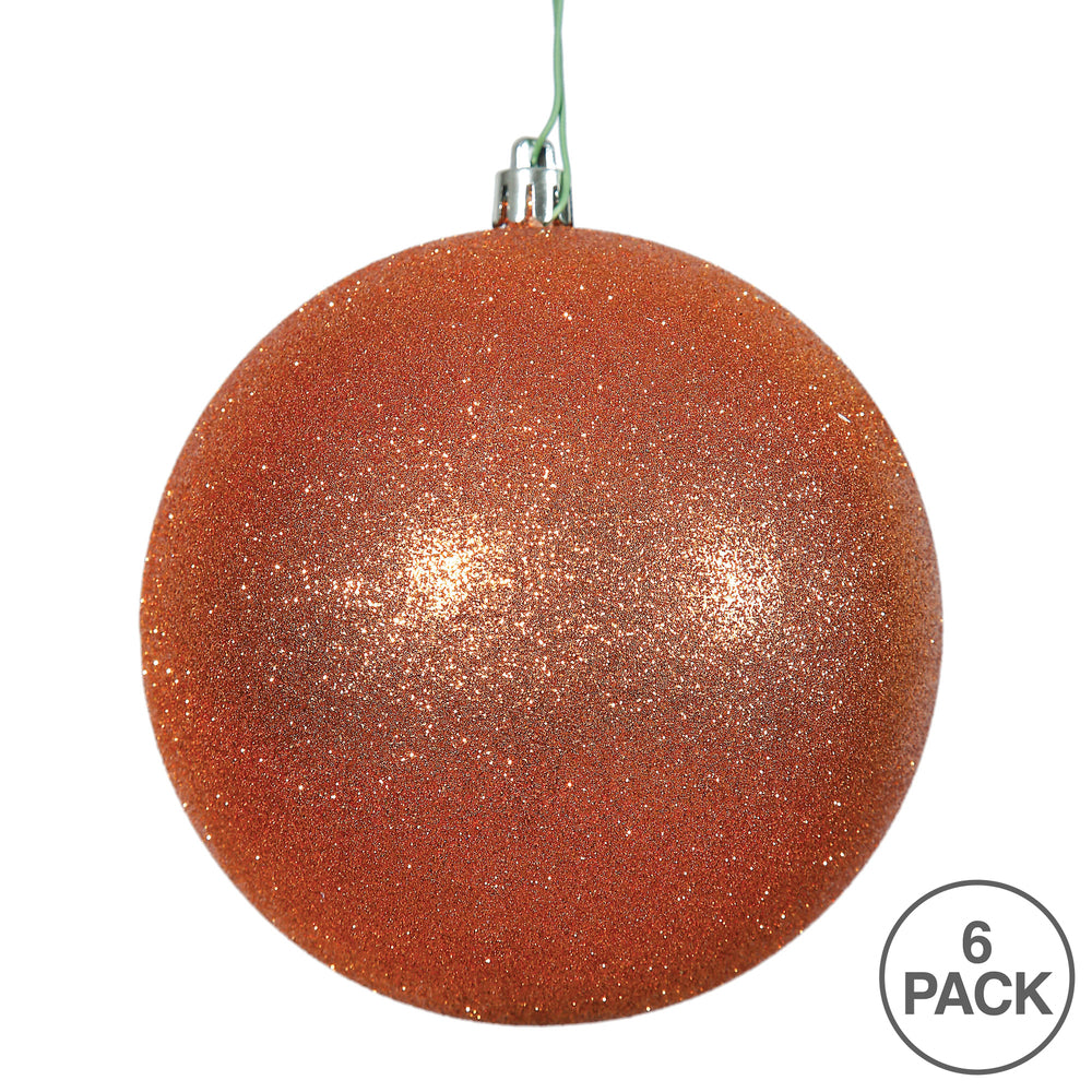 Vickerman 4" Burnished Orange Glitter Ball Ornament 6 per Bag