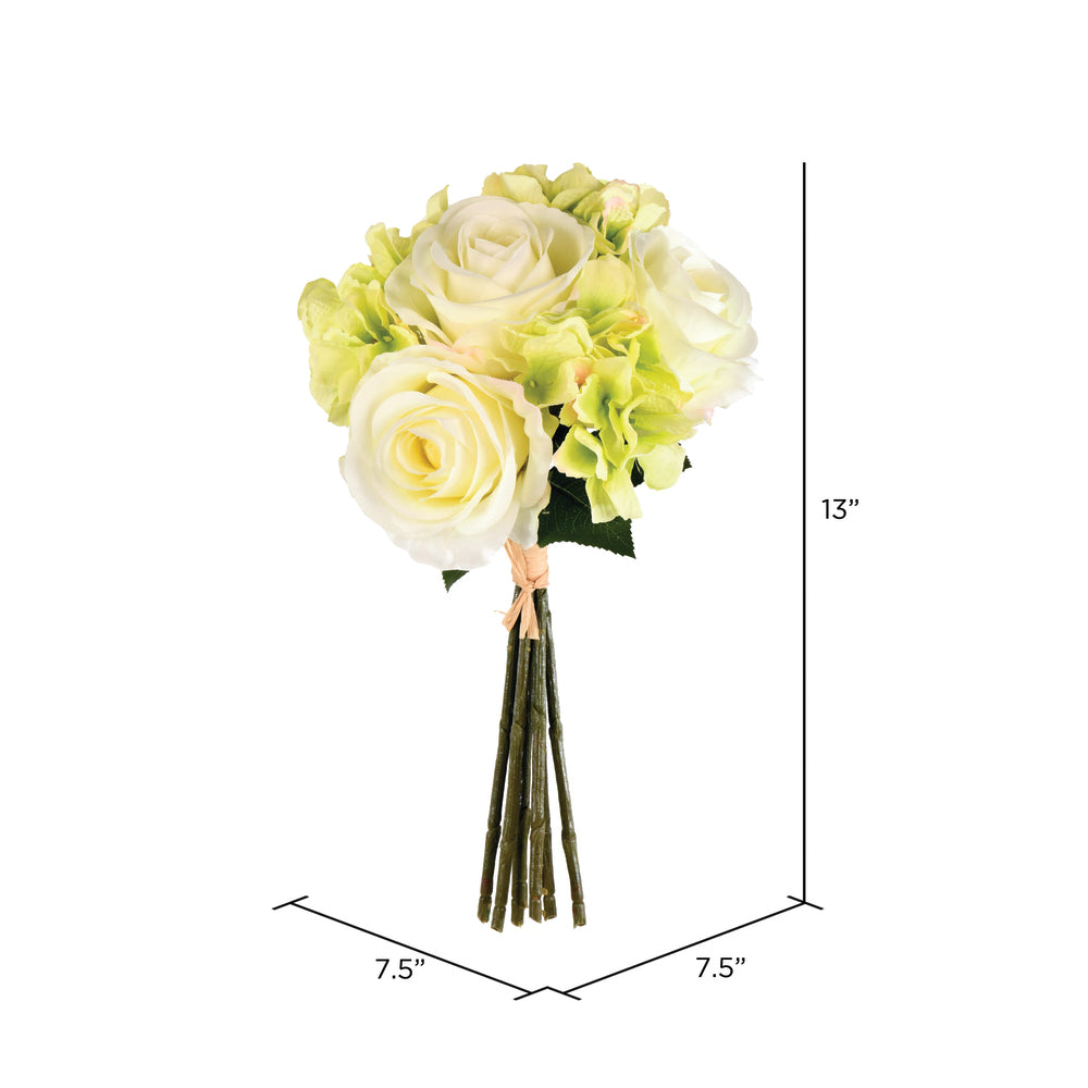 Vickerman 13" Artificial Green Cream Rose Hydrangea Bouquet Pack of 2