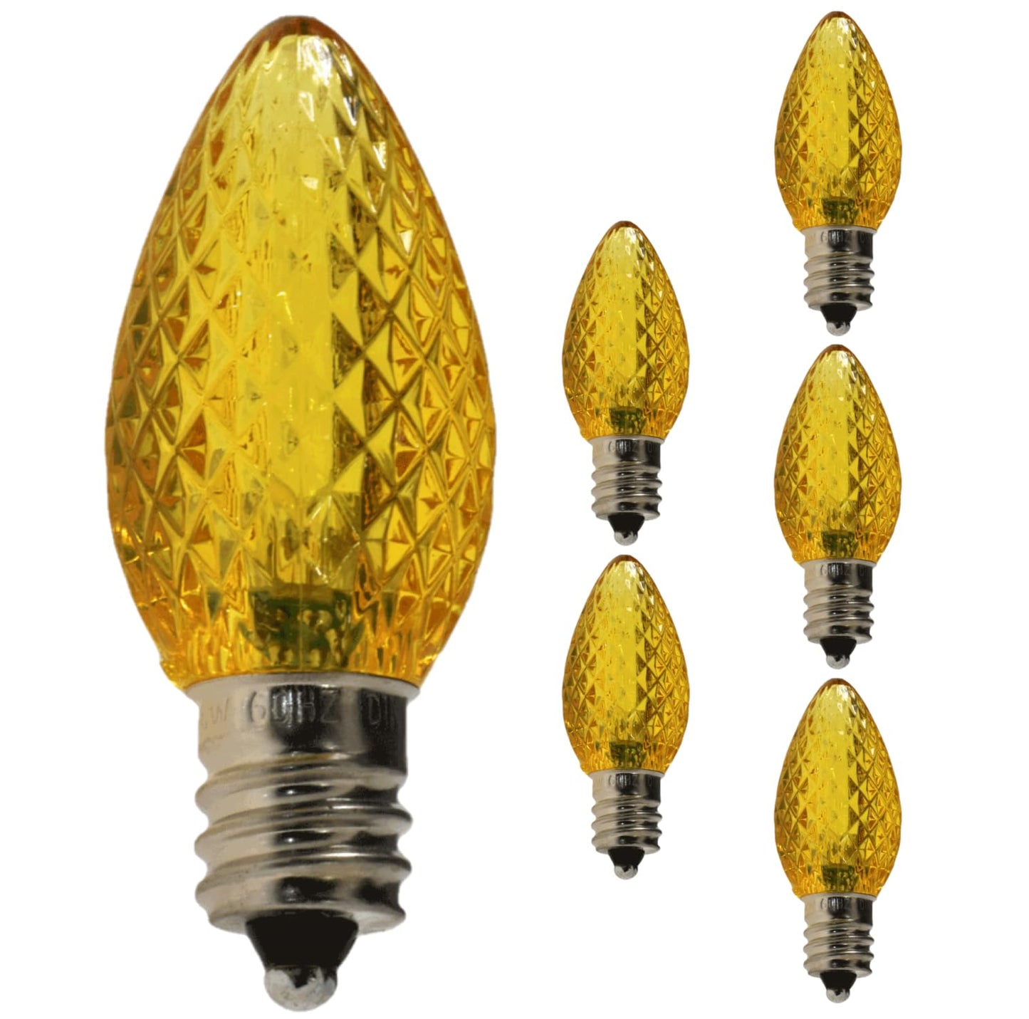 Damar- C7 LED Replacement Christmas Light Bulb Transparent Faceted Yellow Color 0.96W E12 Candelabra Base 100-130V Dimmable Pack of 6- Shatterproof String Light for Patio Holiday Party Decor