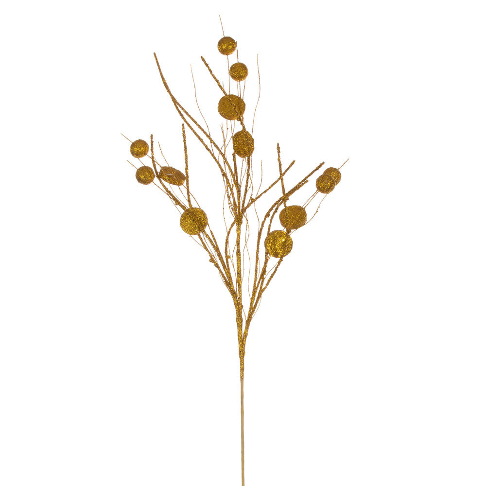 Vickerman 33" Antique Gold Ball and Coin Glitter Twig Spray 6 per bag.