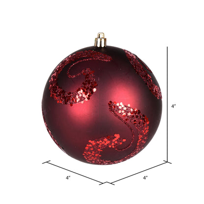 Vickerman 4" Wine Matte Sequin Swirl Ornament 6 per Bag