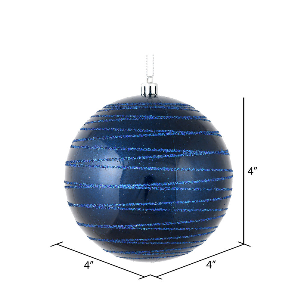 Vickerman 4" Midnight Blue Candy Finish Ball Ornament with Glitter Lines 4 per Bag