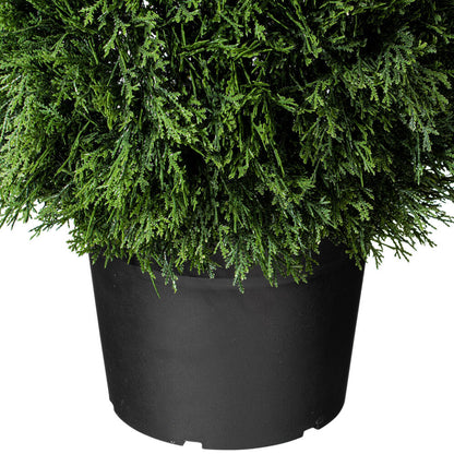 Vickerman 36" Artificial Cedar Teardrop Shaped Bush Black Plastic Pot.