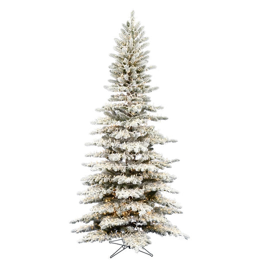 Vickerman 7.5' x 43" Flocked Stratton Pine Artificial Christmas Tree Low Voltage LED Warm White Wide Angle 3mm Lights