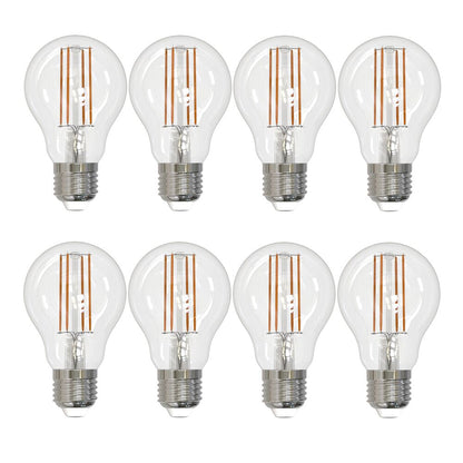 Bulbrite Pack of (8) 7 Watt Dimmable Clear A19 LED Light Bulbs with Medium (E26) Base, 2700K Warm White Light, 800 Lumens