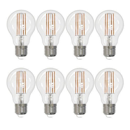 Bulbrite Pack of (8) 7 Watt Dimmable Clear A19 LED Light Bulbs with Medium (E26) Base, 2700K Warm White Light, 800 Lumens