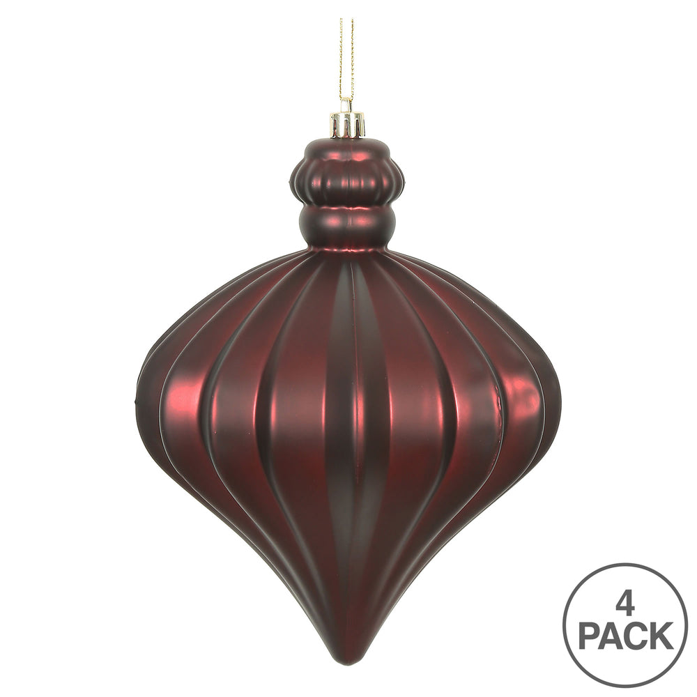 Vickerman 6" Burgundy Matte Onion Drop Christmas Ornament 4 per Bag