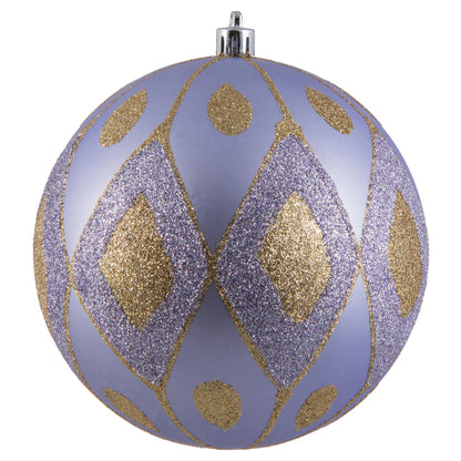 Vickerman 4.75" Lilac Matte Ball with Glitter Diamond Pattern. Add variety and sparkle to your holiday arrangement with this matte ornament that features a glitter pattern. Includes 4 pieces per bag. Made with shatterproof plastic. Ornament has a d