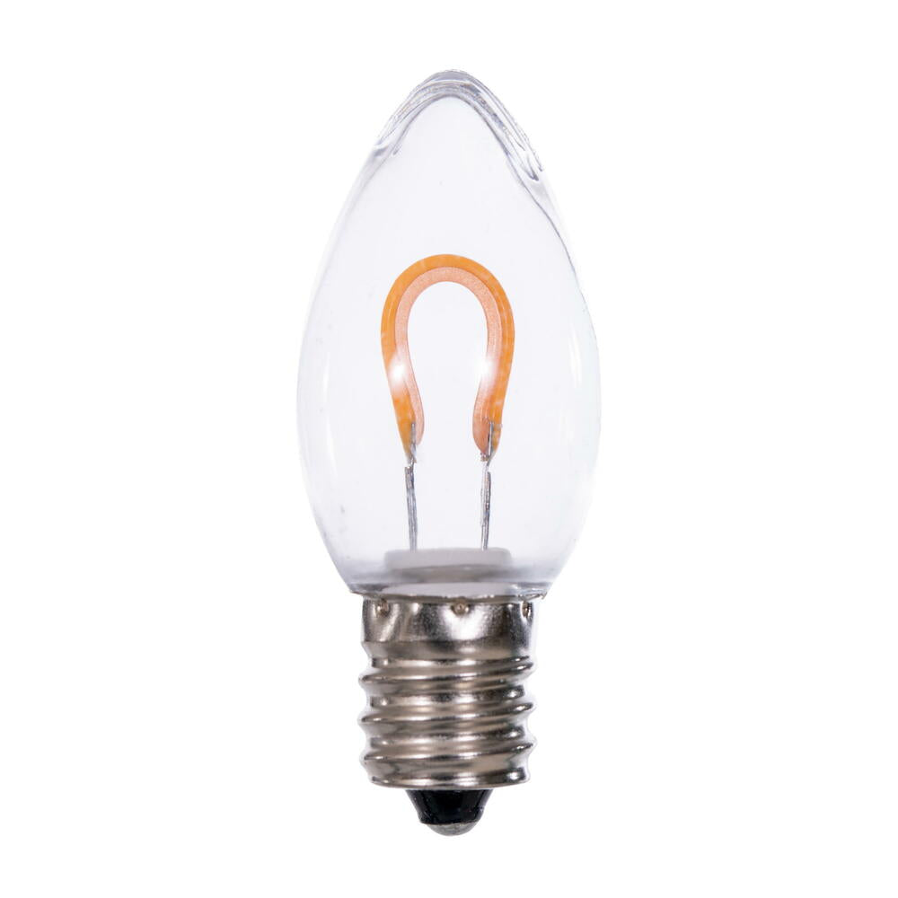 Vickerman C7 Transparent U-Shaped Filament Warm White Bulb, E12 Base, .6 Watts, 25 Pcs Assorted/Bag.  Colors included are Blue, Red, Green, Purple and Amber.