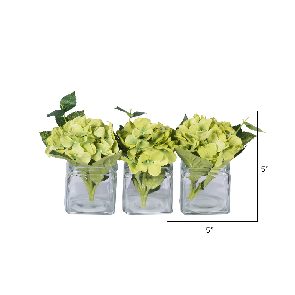 Vickerman Artificial 5" Green Hydrangea in Cube.