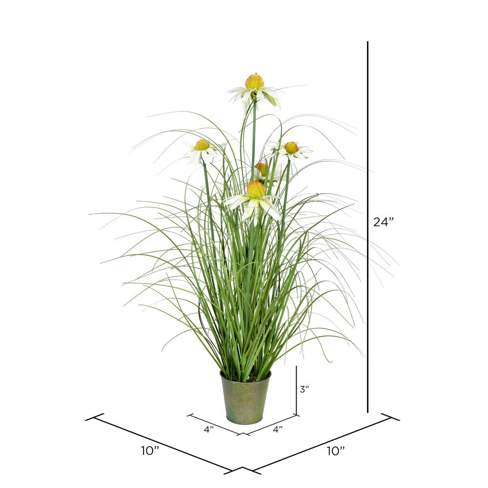 Vickerman 24" Artificial Potted Green Grass and Daisies.