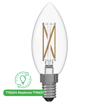 Bulbrite LED Filament 5.1 Watt Dimmable B11 Light Bulb with Clear finish and Candelabra (E12) Base - 3000K Soft White Light, 500 Lumens