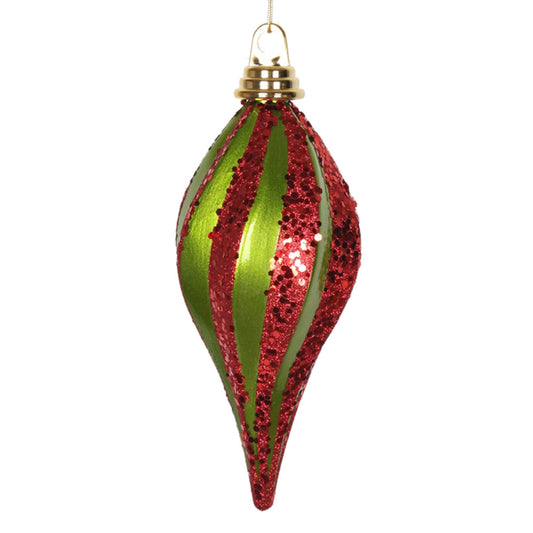 Vickerman 8'' Lime-red Glitter Swirl Drop Christmas Ornament