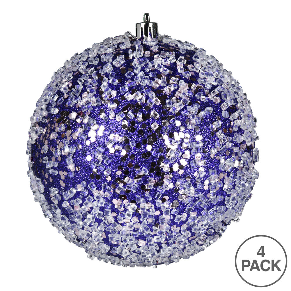 Vickerman 6" Purple Glitter Hail Ball Ornament 4 per Bag