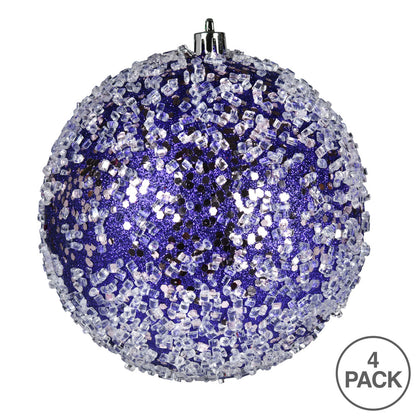 Vickerman 6" Purple Glitter Hail Ball Ornament 4 per Bag