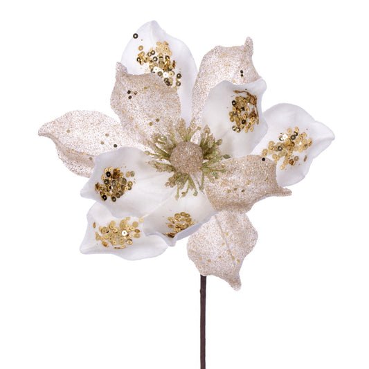 Vickerman 15" Artificial Cream Deluxe Magnolia Christmas Stem 8" Flower 6 per bag