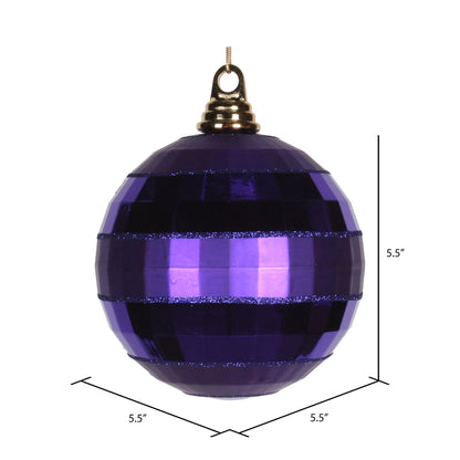 Vickerman 5.5" Plum Shiny and Matte Mirror Ball Christmas Ornament with Glitter Accents