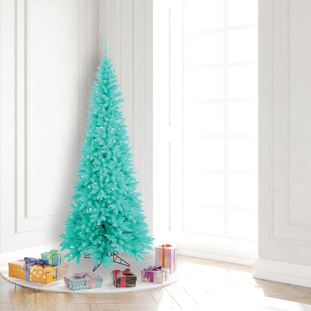 Vickerman 6.5' Aqua Fir Slim Artificial Christmas Tree Aqua Dura-lit LED Lights