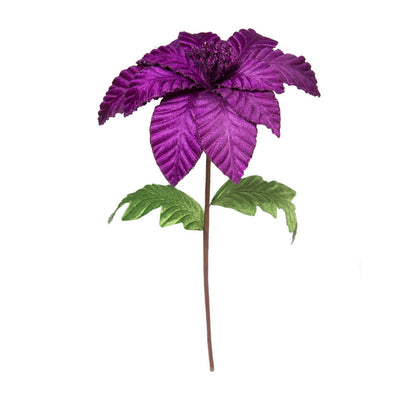 Vickerman 22" Purple Velvet Glitter Trim Poinsettia 6 per bag.
