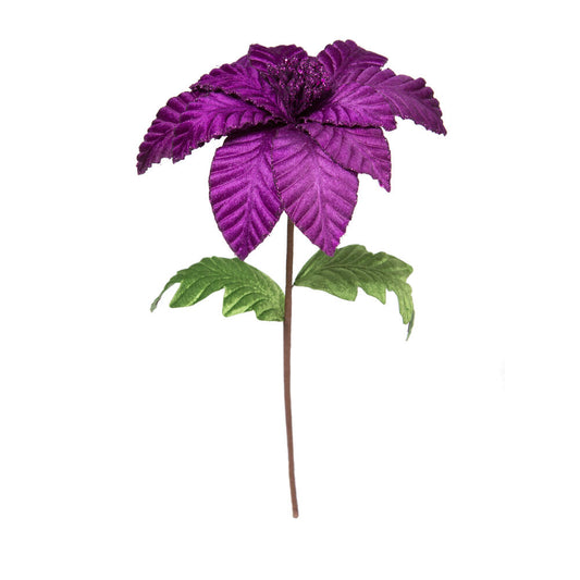 Vickerman 22" Purple Velvet Glitter Trim Poinsettia 6 per bag.