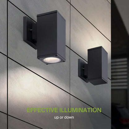 ASD Lighting BULB Square Outdoor Wall Cylinder with Photocell, Up or Downlight Fixture, 120V, 60W Max, 7.88", 50°, Black Finish