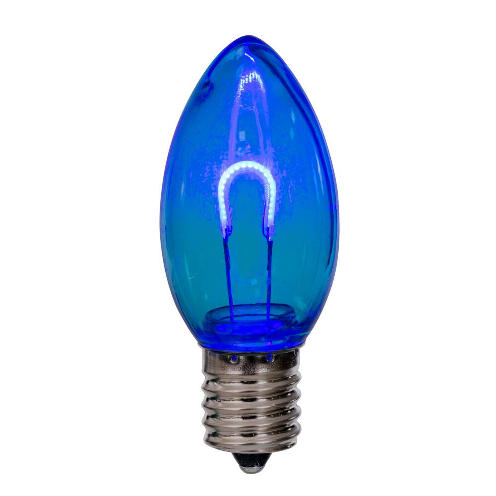 Vickerman C9 Transparent U-Shaped Filament Blue Bulb, E17 Base, .6 Watts, 25 Pcs Assorted/Bag.  Colors included are Blue, Red, Green, Purple and Amber.