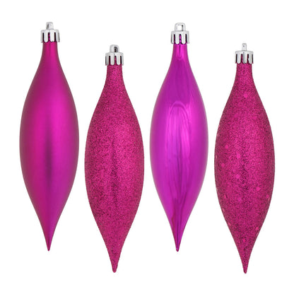 Vickerman 5.5" Fuchsia Finial Drop Christmas Ornament Assorted 4 Finish 8 per Pack