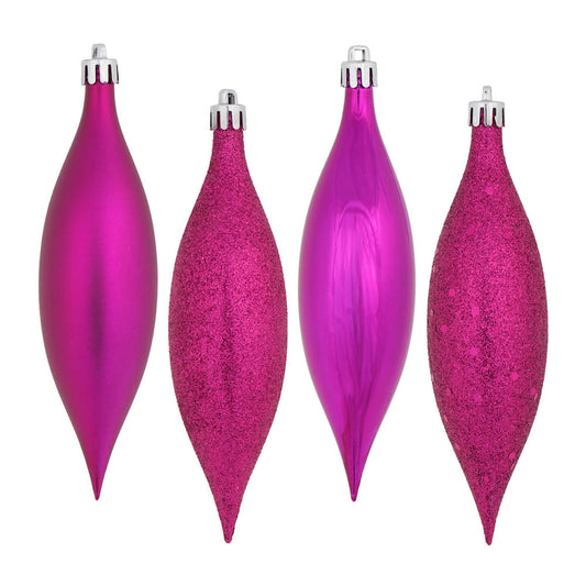 Vickerman 5.5" Fuchsia Finial Drop Christmas Ornament Assorted 4 Finish 8 per Pack