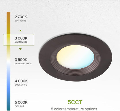 ASD Lighting LED Round Downlight Retrofit Kit 5'' and 6" 12W 120V CCT Selectable 2700/3000/3500/4000/5000K Dimmable PC, Baffle Trim, Oil Rubbed Bronze UL 6pack