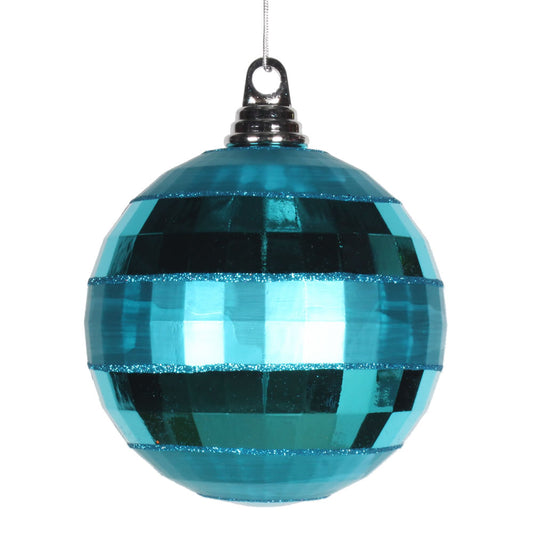 Vickerman 5.5" Turquoise Shiny and Matte Mirror Ball Christmas Ornament with Glitter Accents