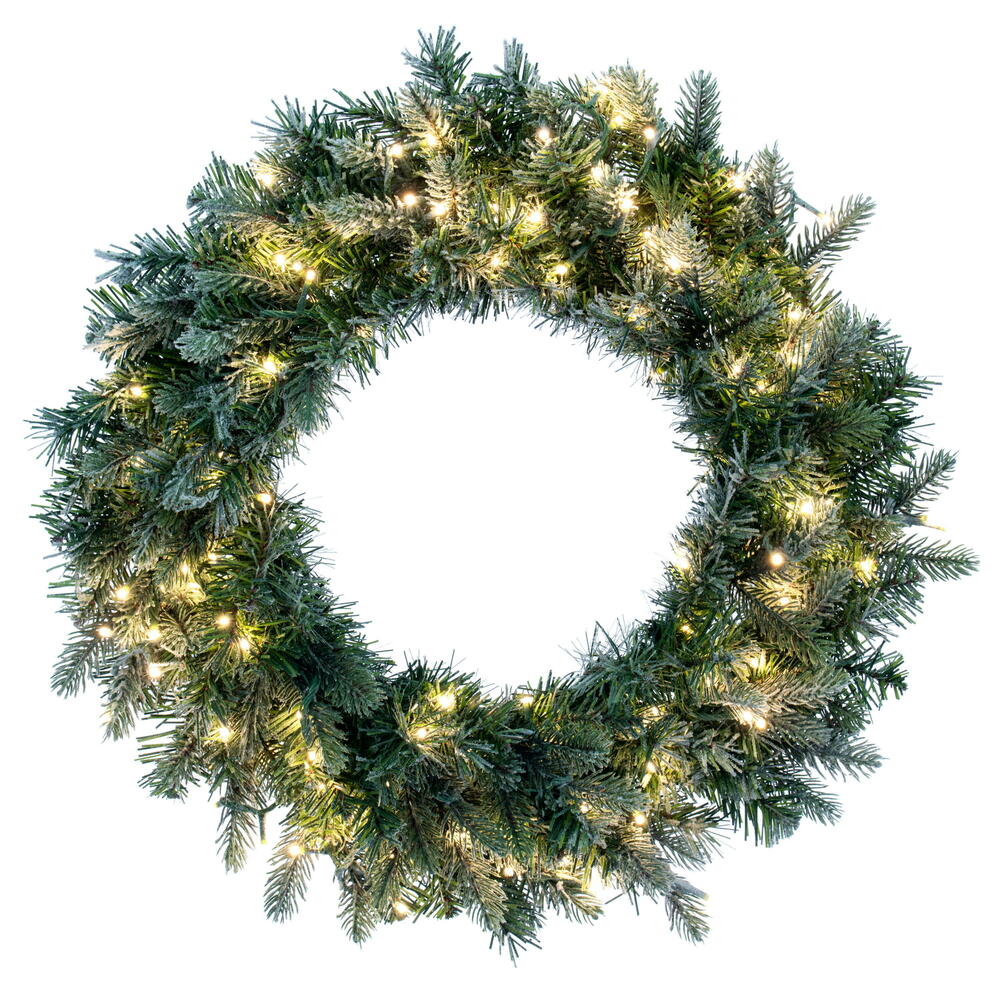Vickerman 24" Frosted Douglas Fir Artificial Pre-Lit Wreath Warm White 3mm LED Wide Angle Lights.