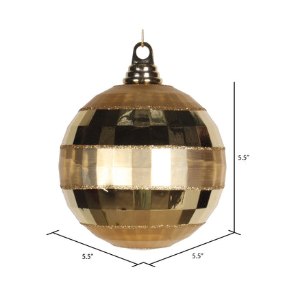Vickerman 5.5" Gold Shiny and Matte Mirror Ball Christmas Ornament with Glitter Accents