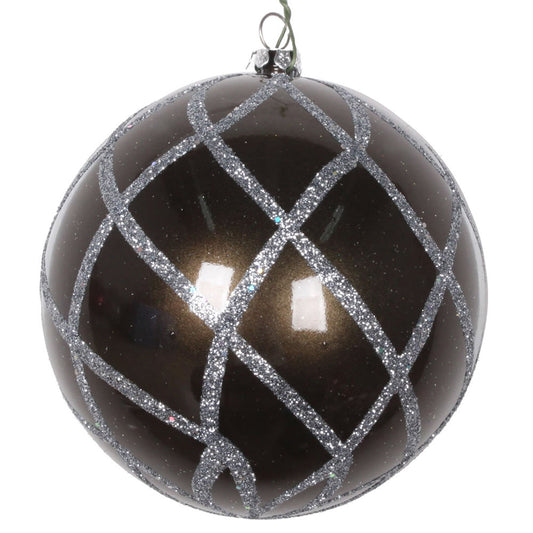 Vickerman 4" Pewter Candy Glitter Net Ball Ornament 3 per Bag