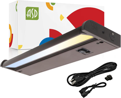 ASD Lighting LED Under Cabinet Swivel 18" 8W 120V Dimmable CCT Selectable 2700/3000/4000K Hardwired or Plug-in, Linkable, Hi/Low Switch, Oil Rubbed Bronze UL