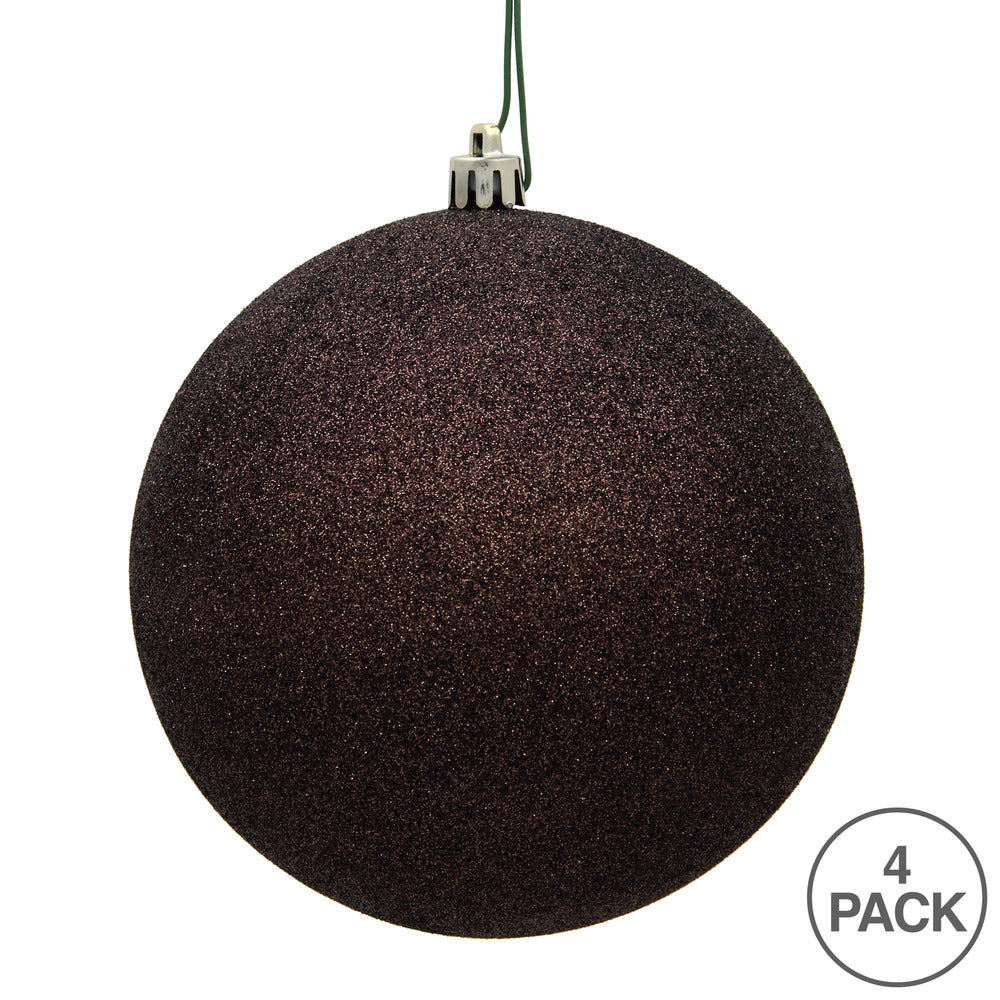 Vickerman 6" Chocolate Glitter Ball Ornament 4 per Bag