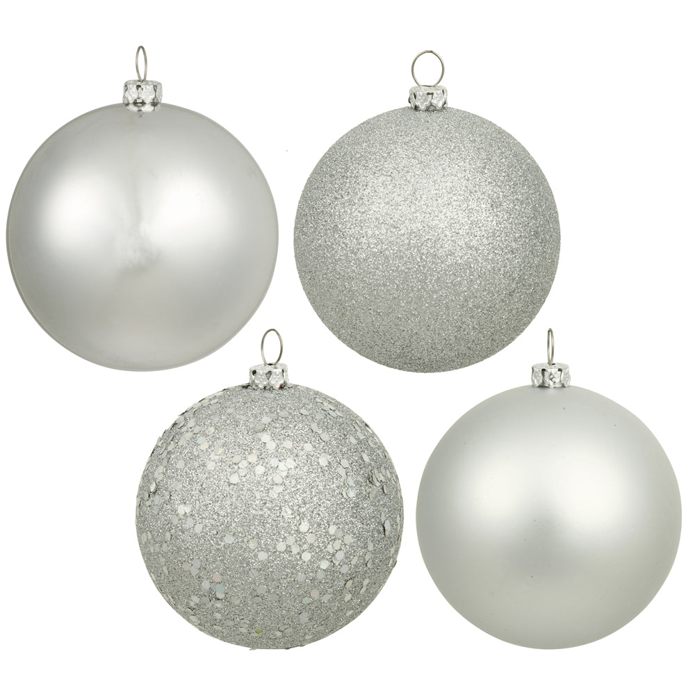 Vickerman 6" Silver 4-Finish Ball Ornament Assortment 4 per Box