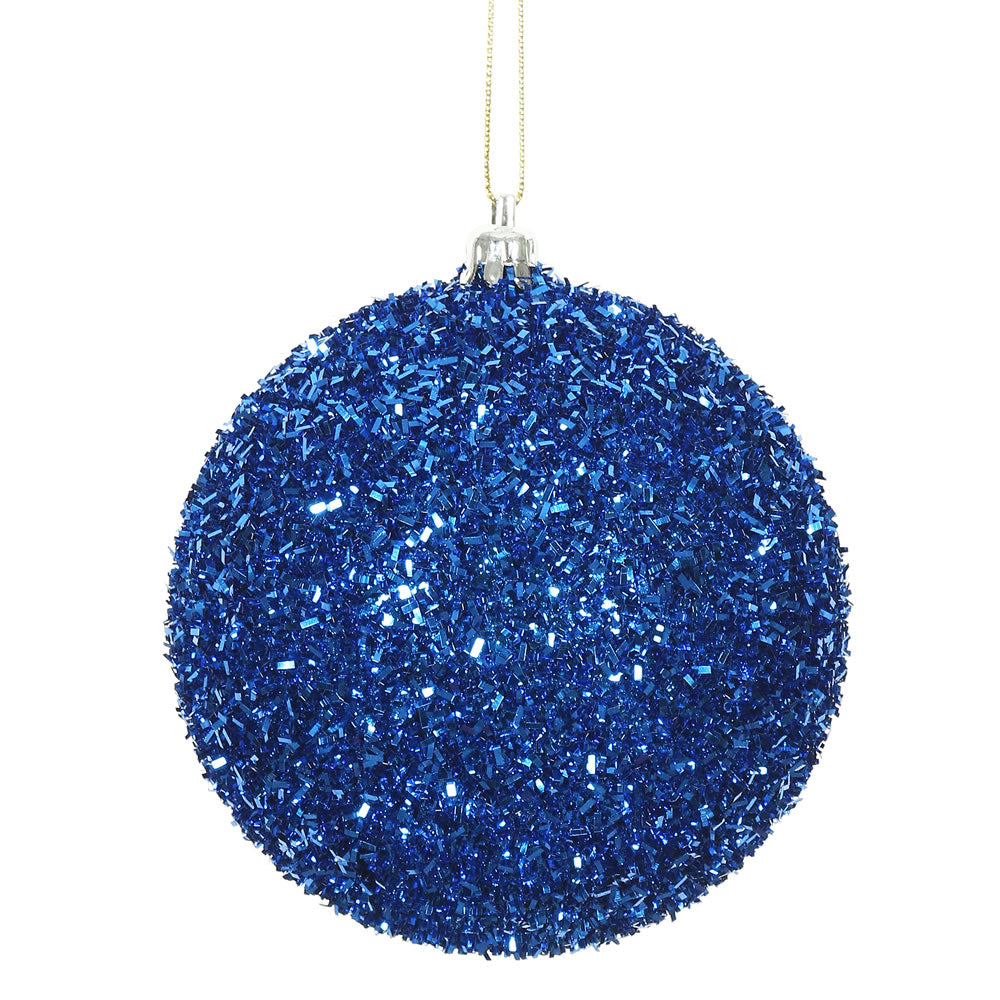 Vickerman 4" Blue Tinsel Ball Ornament 4 per Bag