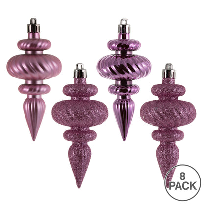 Vickerman 4" Pink 4-Finish Finial Ornament 8 per Box