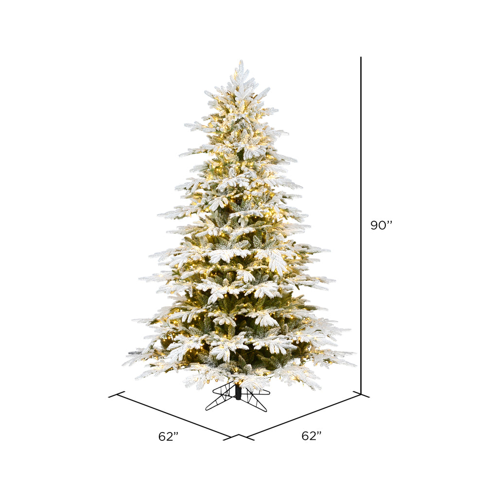 Vickerman 7.5' x 62" Flocked Kamas Fraser Artificial Christmas Tree, Warm White Dura-Lit® LED Lights