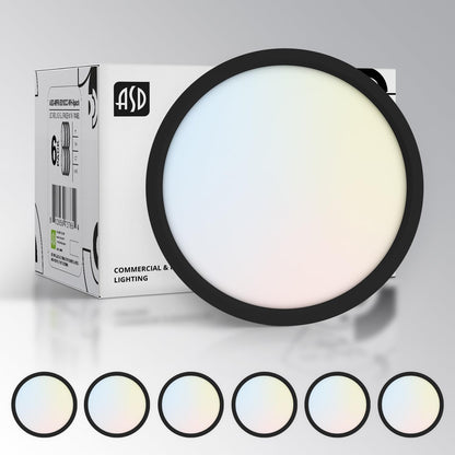 ASD Lighting LED Round Surface Mini Panel 7" 15W 120V CCT Selectable 3000/4000/5000K Dimmable Black ETL Energy Star 6pack