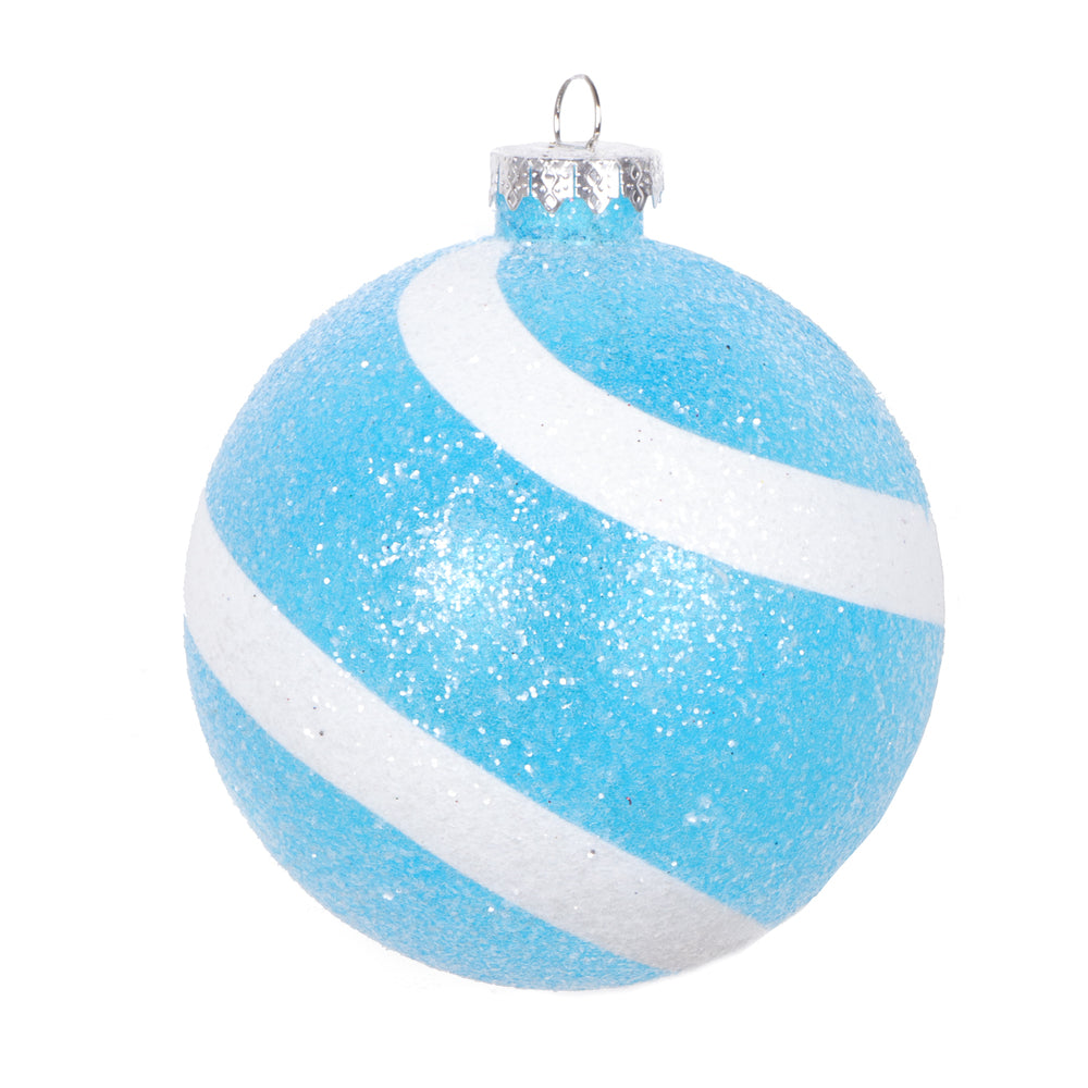 Vickerman 4" Baby Blue and White Swirl Sugar Glitter Ball Ornament 4 per bag.